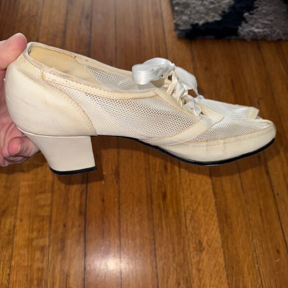 Aris Allen – Off-white Mesh Lace-Up Peep-Toe Leather Dance Heels (Size 8) - Picture 5 of 5